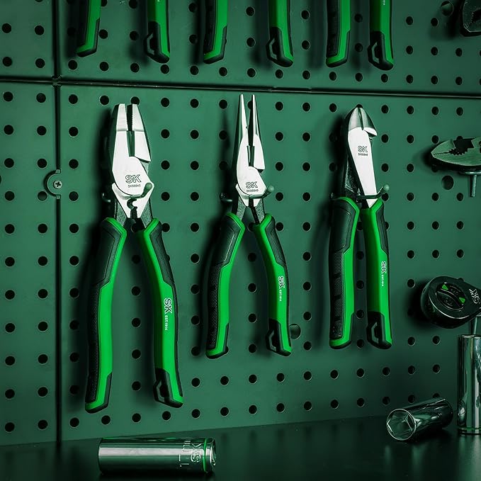 SK 8-Inch Long Nose Pliers, Needle Nose Pliers, Premium CR-V Steel Construction, Ergonomic Anti-slip Handle for Comfortable Grip