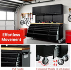 CT Copper Tailor 72-inch Rolling Tool Chest with Integrated Power Strip,15 Drawers and Wheels, Garage Workbench with Storage, 3 Upper Cabinets, Pegboard in Matte Black