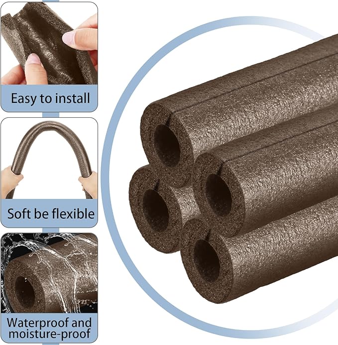 Amylove 12 Pcs 3.3 Feet Foam Pipe Insulation Foam Tube Insulating Water Pipe Pool Swim Noodles Heat Preservation Pipe Covers for Tubing Outdoor Freeze Protection (Brown,1/2 Inch)