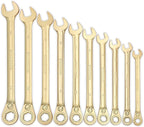 20 Pc. 6-Point SAE, Metric 15° Offset Vintage G-Plating Reversible Non-Slip Long Pattern Ratcheting Combination Wrench Set (5/16" -3/4" & 8-19 mm)