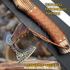 SHINY CRAFTS-Axes Handmade Viking Axe Hatchet Norse Axe-Valhalla Runic Axe Carbon Steel Viking Axe Head Engraved Handle Wolf Camp Axe Genuine Leather Sheath & Wrap (SCA 06)
