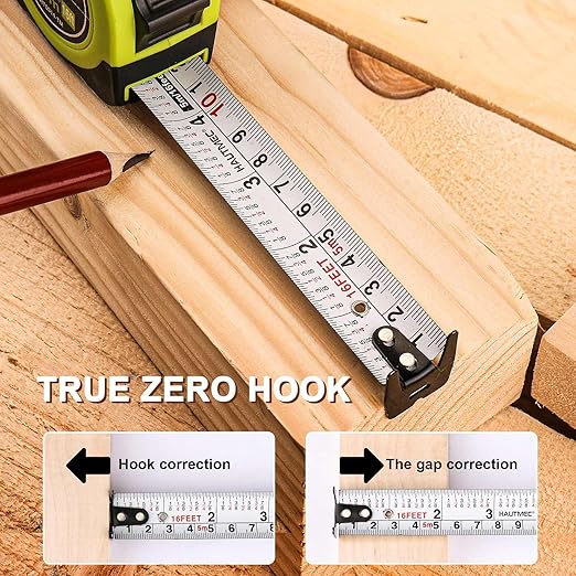 HAUTMEC Tape Measure 16ft with Dual Scale Metric and Imperial 1/8 Fractions Measuring Tape Compact Economical for Home DIY Renovations Crafting Quick Fixes HT0314-TM