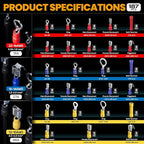 SOMELINE Electrical Connectors Crimping Tool Set, Ratchet Terminal Crimper 22-10 AWG, with 26 Sizes Ring Spade Butt Piggyback Insulated Connectors, Wire Crimp Tool Kit