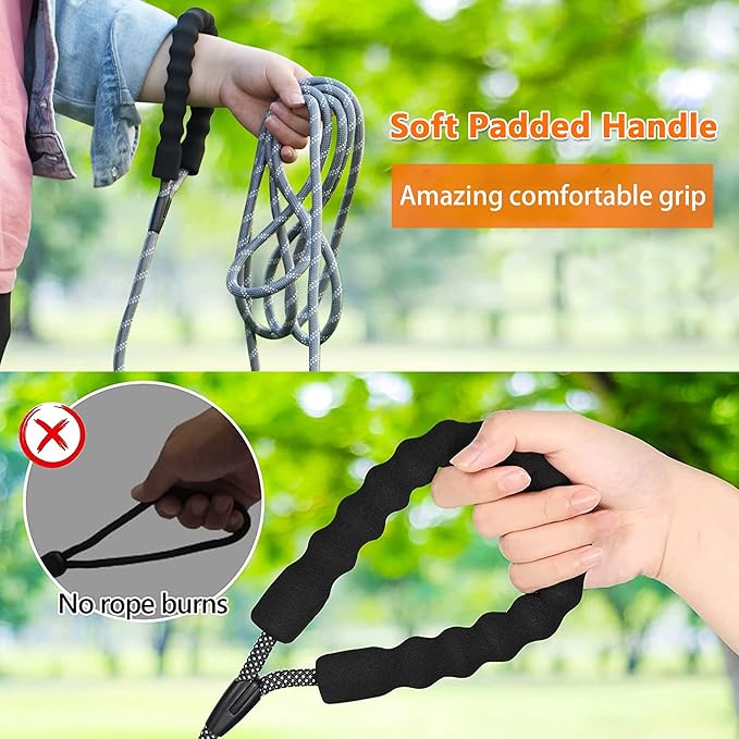 NTR Heavy Duty Dog Leash, Black 30FT Reflective Dog Leashes with Swivel Lockable Hook and Comfortable Padded Handle, Puppy Leash for Walking, Hunting, Camping, Backyard for Small Medium and Large Dogs