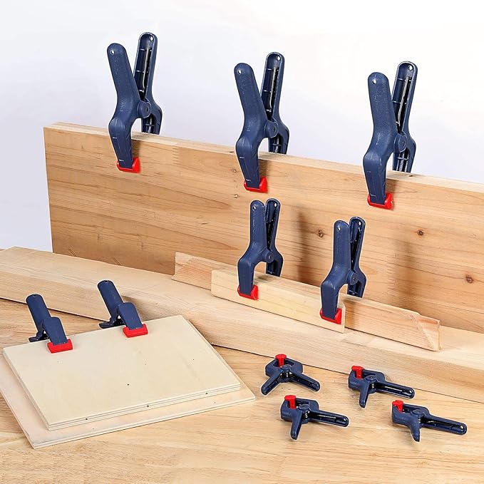 WORKPRO Spring Clamp Set, 16-Piece Nylon Spring Clamp Set, Including 4pc 6-1/2", 6pc 4-1/2", 6pc 3-3/8", for Woodworking, Photography Studios and DIY Works (Blue)