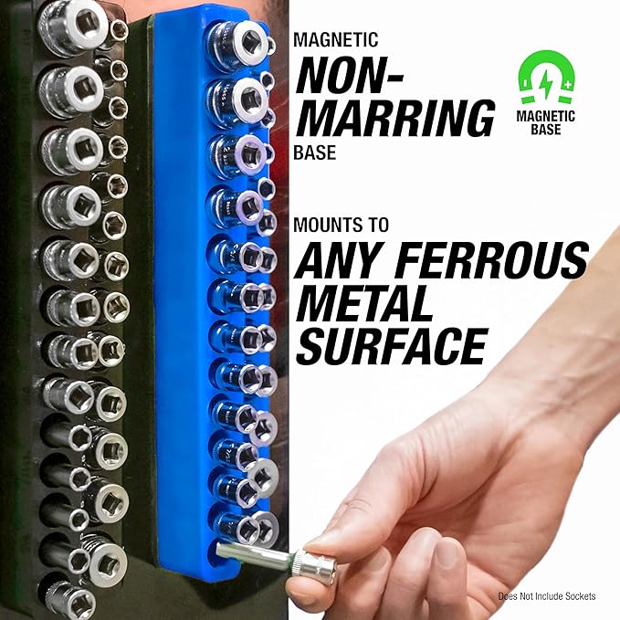 OEMTOOLS 22461 6 Pack Set Metric and SAE Magnetic Socket Tray Set, Green and Blue Socket Organizers, 1/4, 3/8, 1/2 Inch Drive Socket Organizer Tray Set
