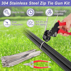 RUTU Stainless Steel Zip Tie Gun Set, All-in-one Stainless Steel Cable Tie Gun Set with 150pcs Zip Ties, Adjustable Resistant Heavy Duty Cable Ties for Exhaust Pipes Automotive Poultry Fence