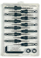 FTG USA Countersink Drill Bit Set for Wood with Tapered Drill Bit 3 Pc #4 (7/64"), 6 Pc #6 (9/64"), 3 Pc #8 (11/64")