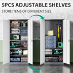 Wide & Deep Metal Storage Cabinet with 6 Shelves,72 inch Tall Garage Storage Cabinet with Lock,Gray White Metal Cabinets with Locking Doors,Large Steel Lockable Cabinets for Home,Office,Shop,Garage
