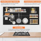 88 PCS Pegboard Panels Metal Black with Accessories Kit, Heavy Duty Steel Peg Boards Wall Tool Organizer with Screw, Bins, Hooks, Peg Locks for Garage, Tool Storage, Office, Craft Room, Kitchen