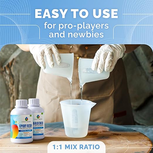 CRAFT RESIN 34OZ Crystal Clear Epoxy Resin Kit - Food Safe & UV Resistant for DIY Art, Wood, Jewelry Making, Coasters, Molds Casting Resin Epoxy - Low Viscosity, Self Leveling for Beginners & Pros