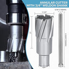 KEENTECH Carbide-Tipped Annular Cutter, 1-1/4" Diameter x 2" Depth, 3/4" Weldon Shank (2 Flat), High Speed Cutting TCT Mag Drill Bit with Pilot Pin for Harder Material, Stainless Steel, Cast Iron