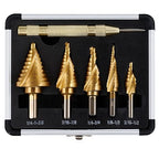 ZELCAN Step Bits for Metal, Step Drill Bit Set 5PCS Titanium, Spiral Grooved with Automatic Center Punch, Step Drill Bit for Metal with Aluminum Case, Multiple Hole Step Bit for DIY Lovers