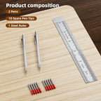 2-Pack Tungsten Carbide Scriber, Metal Scribe Tool with 25 Replacement Marking Tips & Steel Ruler - Knurled Aluminum Handle & Magnet, Engraving Pen for Glass/Ceramics/Metal Sheet (2)