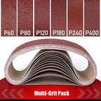 4x24 Belt Sander Sanding Belts, 12 Pcs Durable 4 x 24 Inch Sanding Belts60/80/120/180/240/400 Assorted Grits Aluminum Oxide Sanding Belt for Woodworking Metalworking
