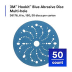 3M Hookit Blue Abrasive Disc 321U Multi-Hole, 36176, 6 in, 180, 50 Discs