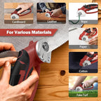Cordless Electric Scissors, 4V Box Cutter & Cardboard Cutter with Upgrade Blade, LED Light, Safety Lock - Rechargeable Rotary Cutter for Fabric, Leather, Plastic, Crafting, Sewing, Industrial (Red)