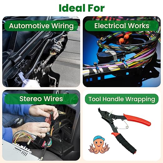 Wire Harness Cloth Electrical Tape, 3/4 Inch x 90 FT (5 Rolls), Automotive Wire Loom Heat Wrap Tape - Fabric Felt Cloth Wiring Harness Tapes, Heat Resistant for Car Engine, Wires, Electrical Wiring