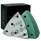 3.5" (93mm) 6-Hole 150 Grit Triangle Sanding Sheets - Fits Festool Rotex RO 90 Delta - Heavy-Duty Hook & Loop Film Disc Abrasives - Sandpaper for Detail Sanders - 50 Pack Box