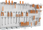 WALMANN Metal Pegboard Kit with Accessories for Wall Garage Tools Storage Pegboard System for Garage, Workbench, Modular Peg Board Tool Organizer Board with Hooks(Grey)