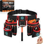 Magnetic Tool Belt for Men, 26 Pockets Heavy Duty Tool Pouch, Magnet Holster Nail Utility Toolbelt Detachable Adjustable Waist Holder for Handyman Contractor Mechanic Plumber Roofer Dad Gift -Red