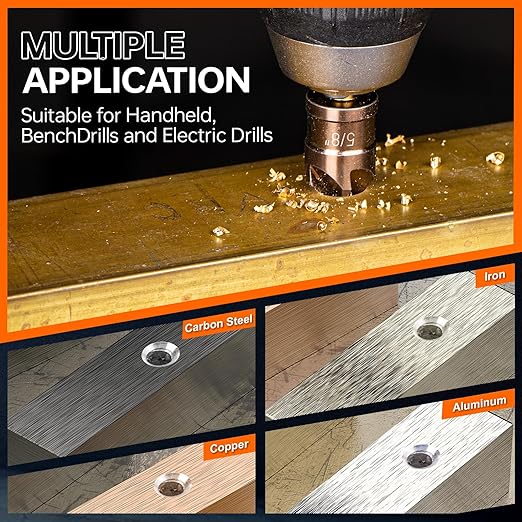 Countersink Drill Bit Set, M35 Cobalt HSS Countersink Drill Bits 6 Pieces 1/4 Inch Quick Change Hex Shank for Metal, Wood, Stainless Steel, Carbon Steel