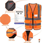 A-SAFETY High Visibility Mesh Safety Reflective Vest with Pockets and Zipper,Hi Vis Viz Reflective Safety Vest(Orange Mesh L)
