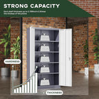 Greenvelly Metal Garage Storage Cabinet, 72" Locking Metal Cabinet with 2 Doors and 4 Adjustable Shelves, Grey White Steel Tool Organization for Home, Office, Garage (36" W x 18" D)