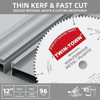 TWIN-TOWN 12-Inch 96 Tooth TCG Aluminum Cutting Saw Blade for Miter/Table Saws - Precision Circular Saw Blades for Aluminum, Plastics, Non-Ferrous Metals with 1" Arbor