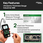Ultrasonic Thickness Gauge Industrial-888 / Echo-Echo Mode Measure Through Coating up to 19.685mils (500 microns) / Range 0.039-19.685 in (All Material)