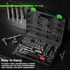 94pcs 1/4" & 3/8" Drive Socket Set, Socket Wrench Set with Ratchet Handle, Extention Bar, Adapter, Screwdriver Bit Set, Spark Plug Socket, CR-V, Metric/SAE, Deep/Shallow, Mirror Chrome Finish