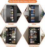 Aobabo 71" H×34" W×18" D Metal Storage Cabinet with Pegboards, Locking Steel Storage Cabinet with 5 Adjustable Shelves and 4 Hooks for Garage, Office, Black, Assembly Required