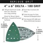 180 Grit 4" x 6" Delta (100mm x 150mm) Triangle Sanding Sheets - Fits Festool DTS 400 & Mirka DEOS Delta Sanders - Heavy-Duty Hook & Loop Film Sandpaper for Detail Sanders - 50 Pack Box