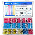 Kuject 720PCS Heat Shrink Wire Connectors Kit, Electrical Waterproof Crimp Butt Terminals, Insulated Spade Connectors for Automotive Marine Boat Truck, Include Rings Forks Spade Butt Splices