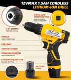 DOWELL 147 Pcs Tool Kit with 12V Cordless Drill with 3/8" Keyless Chuck for Home, Men, Built-in LED, Type-C Charge Cable