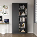 Washemba 71" Metal Garage Storage Cabinet, 2 Locked Doors and 5 Adjustable Shelves, can be Used for Storing Tools, consumables, Books, etc., for Office, Home, Garage, Gym, School (Black)