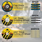 Grinding Cutting Wheels 5 inch Set - PRETEC 5" 20 Cut Off Wheels, 3 Grinding Wheels, and 3 Flap Discs for Angle Grinder Cutting and Grinding 5"x 1/24" x 7/8", 20+3+3 PCS, Brown