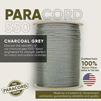 The Paracord Store | Type III 550 Paracord - 1000 FT Spool, Charcoal Grey | Heavy Duty 7 Strand Tactical Paracord - USA Made Nylon Outdoor Parachute Cord for Camping, Fishing & More - Survival Cord