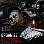 ALOANES 52-Slot Metal Wrench Organizer, Heavy Duty Tool Tray for Tool Box, Fit SAE & Metric Wrench Storage, 4 Pack Wrenches Holders(Black)