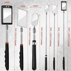 3 Pieces Telescoping Inspection Mirror Round Square Mirror Inspection Tool for Checking Vehicle, Observing Eyelashes Mouth and Other Small Parts(Extended, with Light, Oval Style)