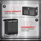 Crownland 5-Drawer Rolling Tool Chest with Wheels, Lockable 2 in 1 Detachable Tool Cabinet wit Drawers and Black Liners, Garage Top Toolbox & Bottom Storage Cart with Side Hooks(Black)