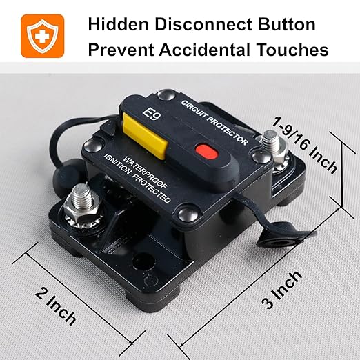 200 Amp Marine Circuit Breaker, IP67 Waterproof Manual Reset Switch, 12V-48V DC Circuit Breaker, 3/8" Studs, for Boat Trolling Motor/Marine ATV/Battery/Solar System, Suface Mount (200A)