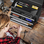 Goplus Tool Box with 3 Drawers, 4-Tier 20" Portable Tool Chest Organizer with Top Tool Tray, Auto Lock, Protective Liner, Handle, Steel Metal Small Toolbox for Gargae, Workshop, Home