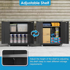 Metal Storage Cabinet with Wheels, Rolling Storage Cabinet with 2 Doors and Adjustable Shelves, Pegboard and 4 Hooks, Suitable for Garage, Home, Office, School, Black