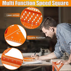 Carpenter Square, 4 inch Aluminum Carpenter Square Tool, Draw Angle Measuring Ruler Tool for Woodworking, Rafter Square Orange
