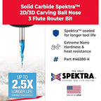 Amana Tool Carbide Up Cut Spiral CNC Router Bits for 2D/3D Carving, 46280-K, 6.2 Deg Tapered Angle Ball Tip x 1/32 D x 1/64 R x 1 x 1/4 Shank 3 Flute