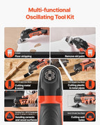 VEVOR Multitool Oscillating Tool, 3Amps Corded Oscillating Multi Tool with 6 Variable Speeds 15000-22000 OPM, 3.2° Oscillating Angle, 13PCS Saw Accessories, LED Work Light & Tool Bag