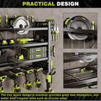 Power Tool Organizer Wall Mount with Charging Station 4 Layer 6 Slot Cordless Drill Holder with Angle Grinder Holder (Black)