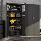 Big Metal Garage Storage Cabinet with Locking Doors, Lockable Heavy Duty Metal Tool Cabinet with Pegboard, Metal Utility Cabinet for Home, Office, Garage and Workshop, Black