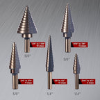 Step Drill Bits, 6PCS (50 Sizes) HSS Step Unibit Drill Bit Set with Auto Center Punch Black and Gold, Double Cutting Blades HSS Drill with Aluminum Case, Multi-Hole Stepped Up Bits for DIY